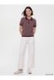 Ozmarka New Season Burgundy Polo Collar Striped Women's Knitwear Sweater - 2