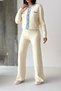 Women's Ecru Denim Jean Detailed Buttoned Cardigan and Wide-Leg Knitwear Pants Two-Piece Set (S/M Be - 6
