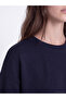 Lcw Modest Navy Blue Soft Touch Striped Women's Sweatshirt Tunic - 3