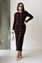 Women's Brown Buttoned Crew Neck Ribbed Knit Dress with White Sleeve Detail