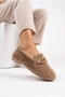 Women's Plush Home Ballerinas with Gold Chain and Stone Accessories, Closed Loafers with Soft Soles, Comfortable Winter Ballerinas - 6