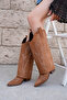 Sierra Women's Tan Western Cowboy Heeled Suede Trousers Boots - 4