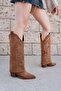 Westa Women's Tan Western Cowboy Heeled Suede Trousers Boots - 3