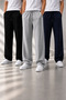 3 Pieces Men's Casual Sweatpants with Laces (Black+Grey+Navy Blue) - 8