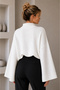 Women's Ecru Cotton Spanish Bat Sleeve High Neck Knit Sweater - 6