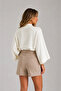 Women's Ecru Cotton Spanish Bat Sleeve High Neck Knit Sweater - 5