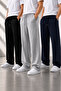3 Pieces Men's Casual Sweatpants with Laces (Black+Grey+Navy Blue) - 2