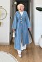 Belted Oversize Denim Kimono with Brooch Detail