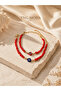 Women's Red Beaded Gold Blue and Red Evil Eye Beaded Double Bracelet