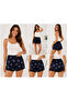 Women's Navy Blue Flexible Viscose Combed Cotton Shorts with Ruffled Hem - 3