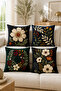 3D Embroidery-Look Floral and Leaf Pattern Digital Printed Decorative Throw Pillow Cover– (Double-Sided)