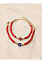 Women's Red Beaded Gold Blue and Red Evil Eye Beaded Double Bracelet - 3