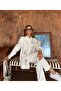 Women's Shirt with Bead Embroidery on Front and Sleeves, Standard Pants Size Suit