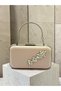Skin Color Striped Satin Silver Detailed Crystal Stone Chain Strap Women's Evening Dress Bag Wedding Engagement Graduation - 3