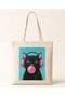Chewing Gum Inflating Cat, Raw Cloth Bag, Sublimation Printing, Shoulder Bag, Shopping Bag - 3