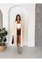 Women's Beige Cotton Long Kimono Collar Oversize Knitwear Cardigan - 2