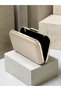 Skin Color Striped Satin Silver Detailed Crystal Stone Chain Strap Women's Evening Dress Bag Wedding Engagement Graduation - 4
