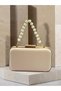 Skin Color Striped Satin Gold Detailed Crystal Stone Chain Strap Women's Evening Dress Bag Wedding Engagement Graduation - 3
