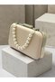 Skin Color Striped Satin Silver Detailed Crystal Stone Chain Strap Women's Evening Dress Bag Wedding Engagement Graduation - 7