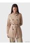 Özmarka New Season Beige Stand Collar Belted Women's Trench Coat