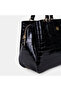 Women's Black D Logo Crocodile Printed Patent Leather Handbag - 5