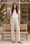 Wide Leg Elastic Waist Cotton Trousers 17617 Beige - 2