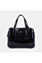 Women's Black D Logo Crocodile Printed Patent Leather Handbag