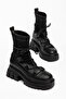 Black Leather Thick Soled Lace-Up Women's Boots