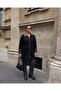 Leather-Collared Steel Knitted Tricot Coat