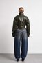 New Season High Collar Biker Crop Women's Khaki Leather Jacket - 3