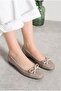 Daily Women's Flat Shoes with Adjustable Buckle, Single Strap, Low Heel, Blunt Toe, Stone Decorated Shoes 287 - 2