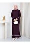 White Stripe Stone Detailed Knitwear Dress Plum - 3