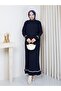 White Stripe Stone Detailed Knitwear Dress Navy Blue - 3