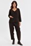 Women's V-Neck Knitted Rose Embroidered Short Wool Cardigan Dark Brown - 5