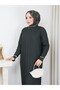 White Stripe Stone Detailed Knitwear Dress Gray - 5