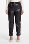 Women's Black Seasonal Faux Leather Belted Trousers with Elastic Cuffs and Accessories - 4