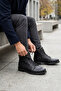 Black Genuine Natural Leather Men's Boots with Laces and Zipper, Fur Plush Lining, Real Printed Leather Men's Winter Spring Boots - 6