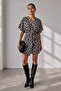 Women's Patterned Double-Breasted Belted Mini Dress Lnc34 - 3