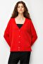 Women's V-Neck Low Sleeve Slit Wool Cardigan Coral