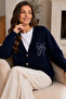 Bowknot Embroidered Knitwear Cardigan N514 Navy Blue - 2