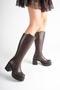 Women's Genuine Leather Thick-Soled Heeled Boots - Brown - 2
