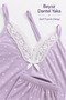 Milan Fabric Heart Patterned Lace Collar Soft Textured Summer Women's Pajama Set Lilac - 2