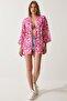 Patterned Viscose Kimono Len0004 Pink Ecru - 2