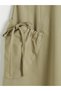 Peak New Season Beige Square Neck Ruched Pocket Gabardine Dress - 8