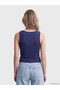 Vizyon New Season Navy Blue U-Neck Women's Ribbed Undershirt - 4