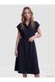 Özmarka New Season Navy Blue Belted Shirt Dress