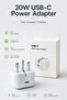 Suitable for mobile phones and tablets, 20W adapter, USB-C interface, high-power, fast charging, durable and long-lasting