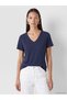 Lcwaikiki Classic Navy Blue V-Neck Modal Blended Women's T-Shirt