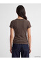 Vizyon New Season Brown Crew Neck Women's T-Shirt - 4