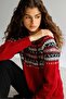 Women's Hooded Robe Jacquard Wool Cardigan Red - 2